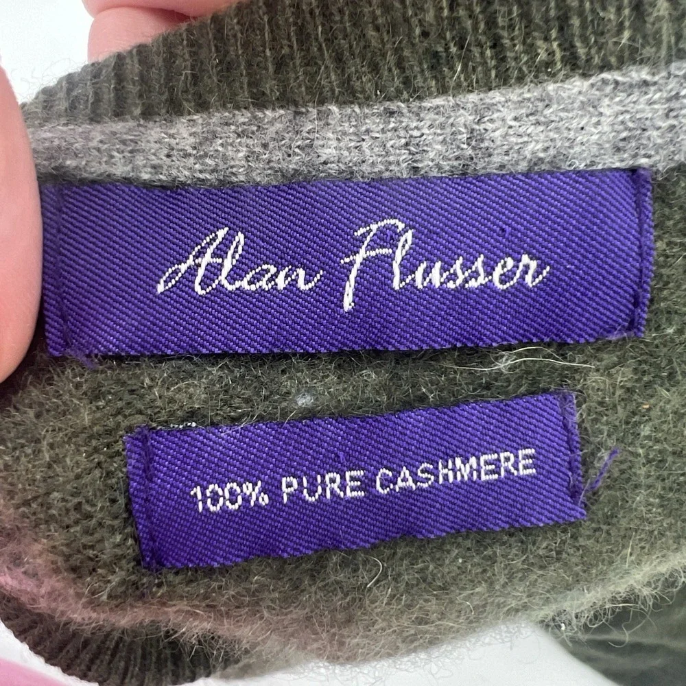 Alan Flusser Cashmere Sweater Men XL Green V Neck Preppy Hipster Old Money - Picture 6 of 11